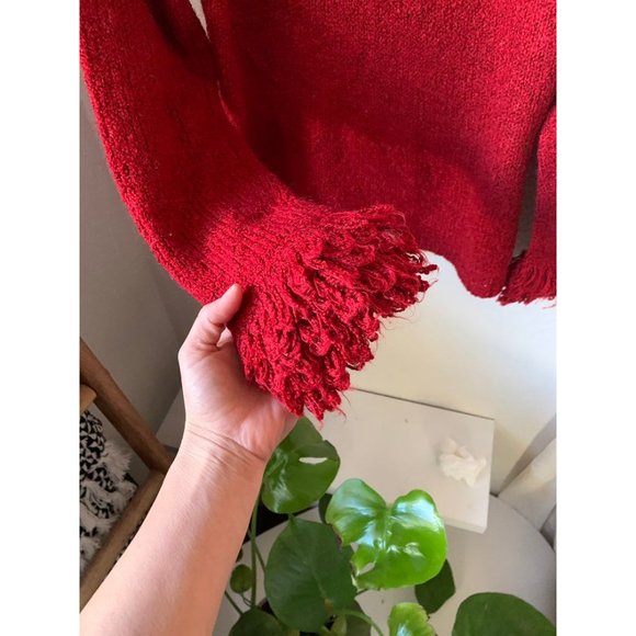 Gorgeous holiday lana wool red fringe turtleneck sweater boutique Christmas - Picture 8 of 11